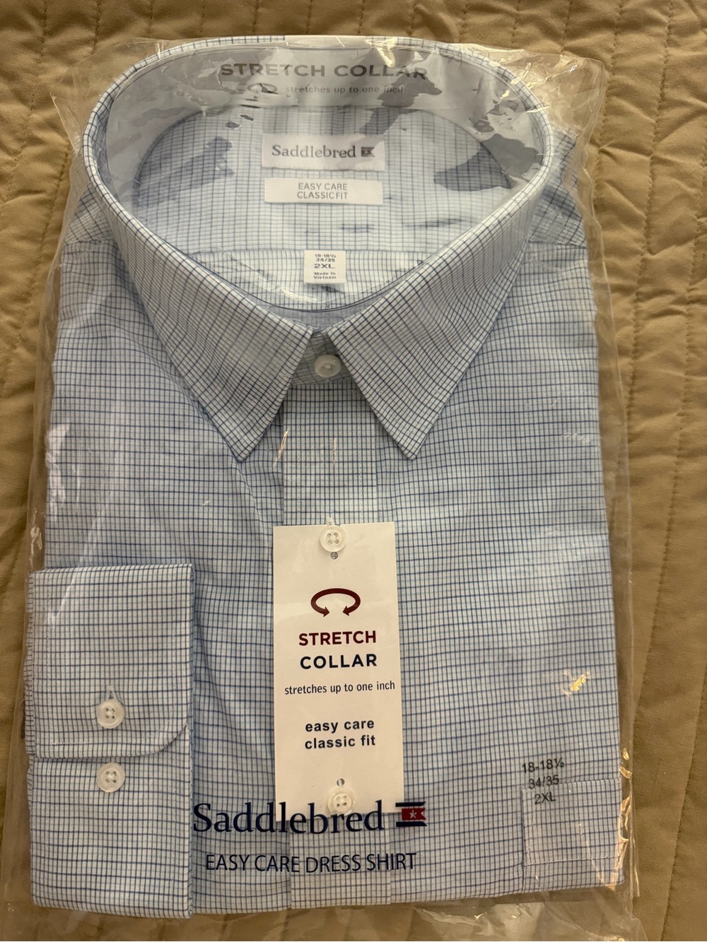 Saddlebred Light Blue Micro-Check Stretch Collar Dress Shirt 18-18.5 34/35 2XL